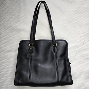 Coach Black Leather Tote with Gold Hardware